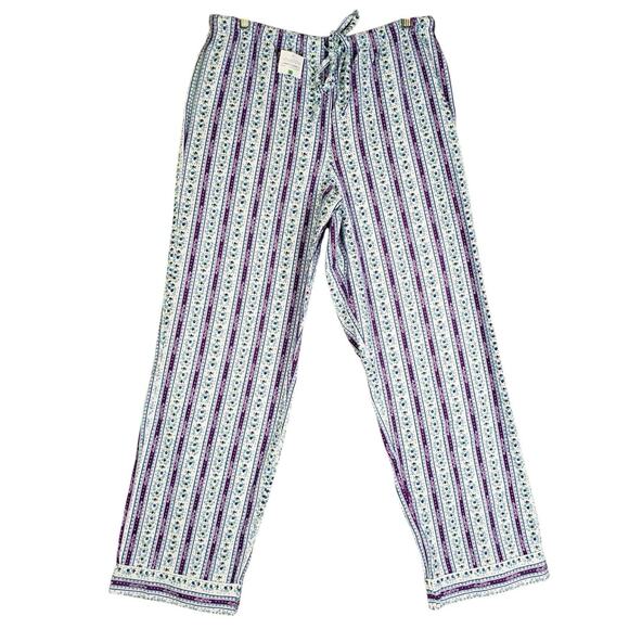 Lanz Of Salzburg Pajama Set Womens Large White Floral Flannel Button Up New - Picture 3 of 14